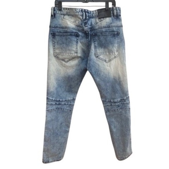 Smoke Rise Mens Distressed Moto Jeans Blue Acid Wash Slim Fit 36x32 RN 82930 - Picture 6 of 8